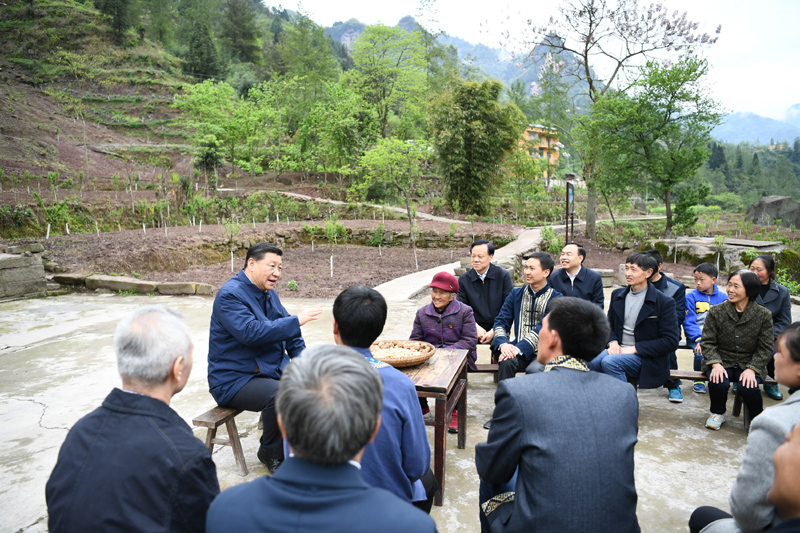2019年4月15日至17日，中共中央總書(shū)記、國家主席、中央軍委主席習近平在重慶考察，并主持召開(kāi)解決“兩不愁三保障”突出問(wèn)題座談會(huì )。這是4月15日下午，習近平在石柱土家族自治縣中益鄉華溪村同村民代表、基層干部、扶貧干部、鄉村醫生等圍坐在一起，共話(huà)脫貧攻堅。新華社記者 謝環(huán)馳 攝